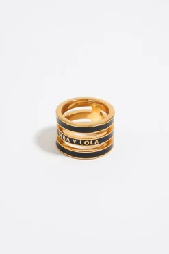 New BIMBA Y LOLA Anillo Tres Bandas Logo Esmalte Negro