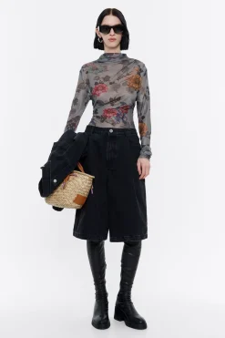 Online BIMBA Y LOLA Bermuda Denim Pinzas Negro Lavado