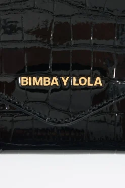 Fashion BIMBA Y LOLA Billetera Continental Grabado Cocodrilo Negra