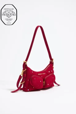 Shop BIMBA Y LOLA Bolso Hobo Pocket Mini Piel Swarovski Rojo