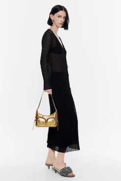 Fashion BIMBA Y LOLA Bolso Hobo Pocket Mini Piel Dorado