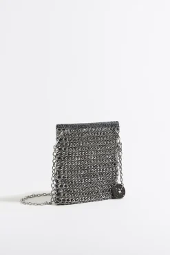 Sale BIMBA Y LOLA Bolso Plano Mini Crochet Cadena Plata