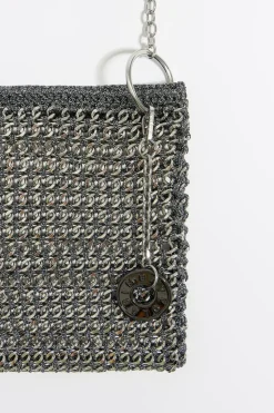 Sale BIMBA Y LOLA Bolso Plano Mini Crochet Cadena Plata