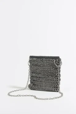 Sale BIMBA Y LOLA Bolso Plano Mini Crochet Cadena Plata