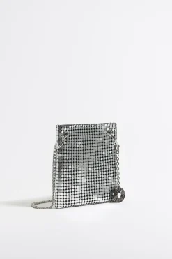 Fashion BIMBA Y LOLA Bolso Plano Mini Malla Metalica Plata