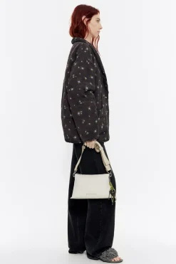 New BIMBA Y LOLA Bolso Trapecio Pequeno Piel Blanco Roto