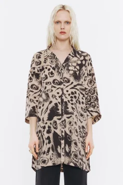 Hot BIMBA Y LOLA Camisa Oversize Fluida Animal Mix Camel