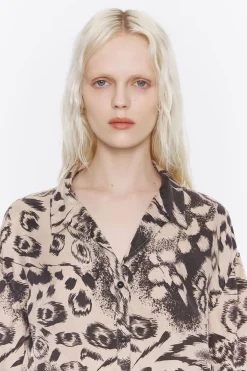 Hot BIMBA Y LOLA Camisa Oversize Fluida Animal Mix Camel