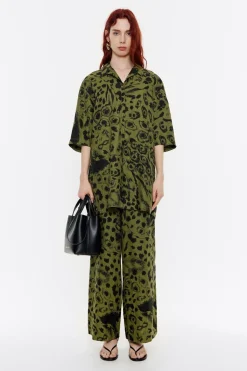 Store BIMBA Y LOLA Camisa Oversize Lino Animal Mix Verde