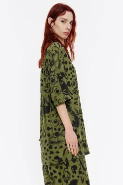 Store BIMBA Y LOLA Camisa Oversize Lino Animal Mix Verde