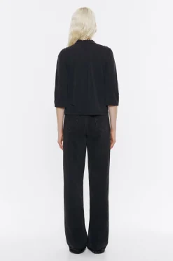 Outlet BIMBA Y LOLA Camiseta Hombros Fruncidos Negro Lavado