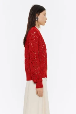Cheap BIMBA Y LOLA Cardigan Recto Punto Calado Rojo