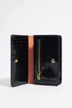 Store BIMBA Y LOLA Cartera Solapa Grabado Cocodrilo Negra