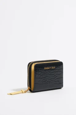 Store BIMBA Y LOLA Cartera Solapa Grabado Cocodrilo Negra