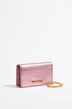 New BIMBA Y LOLA Cartera Solapa Grabado Cocodrilo Rosa Claro