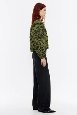 Outlet BIMBA Y LOLA Cazadora Acolchada Lino Animal Mix Verde