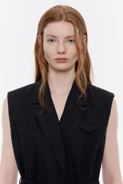 Fashion BIMBA Y LOLA Chaleco Cruzado Lino Negro Lavado