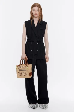 Fashion BIMBA Y LOLA Chaleco Cruzado Lino Negro Lavado