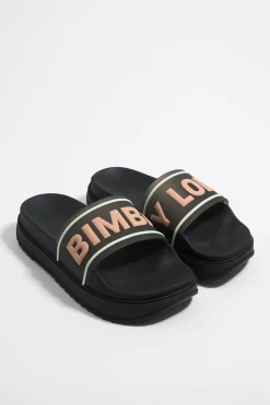 Shop BIMBA Y LOLA Chancla Plataforma Logo Negra