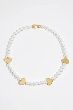Fashion BIMBA Y LOLA Collar Perlas Corazones Dorado