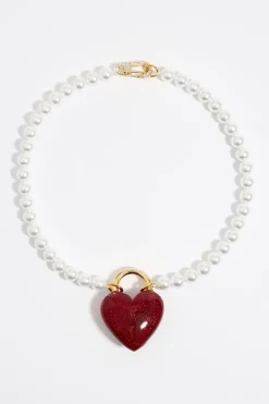 Discount BIMBA Y LOLA Collar Perlas Y Corazon Glitter Rojo