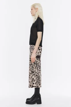 Online BIMBA Y LOLA Falda Fluida Midi Animal Mix Camel