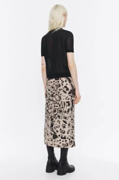 Online BIMBA Y LOLA Falda Fluida Midi Animal Mix Camel