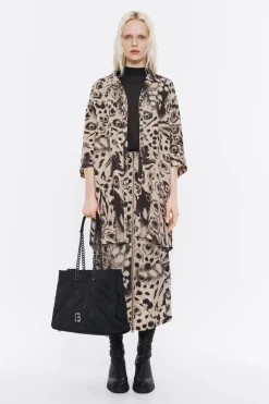 Online BIMBA Y LOLA Falda Fluida Midi Animal Mix Camel