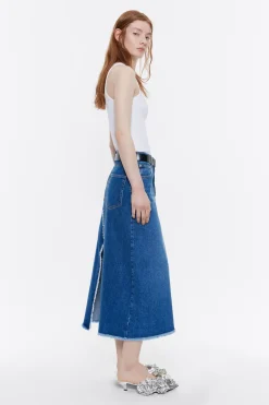 Best Sale BIMBA Y LOLA Falda Midi Denim Azul