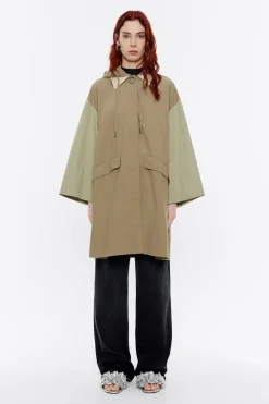 Best Sale BIMBA Y LOLA Gabardina Linea A Algodon Caqui