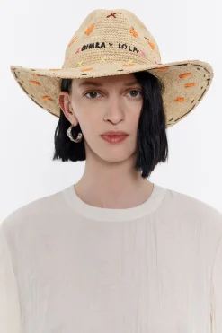 Outlet BIMBA Y LOLA Gorro Rafia Natural Naranja