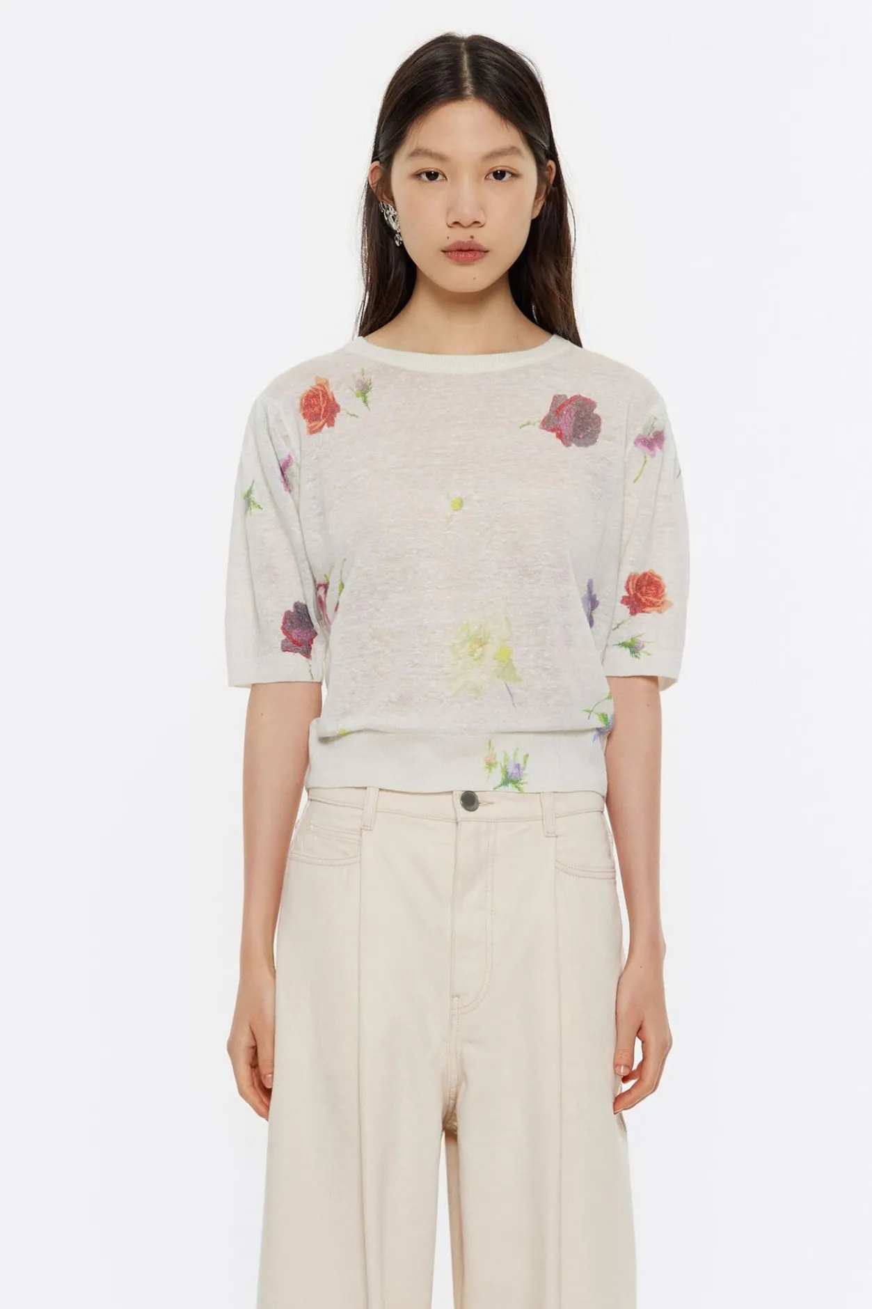 Outlet BIMBA Y LOLA Jersey Ajustado Lino Flowers Gris