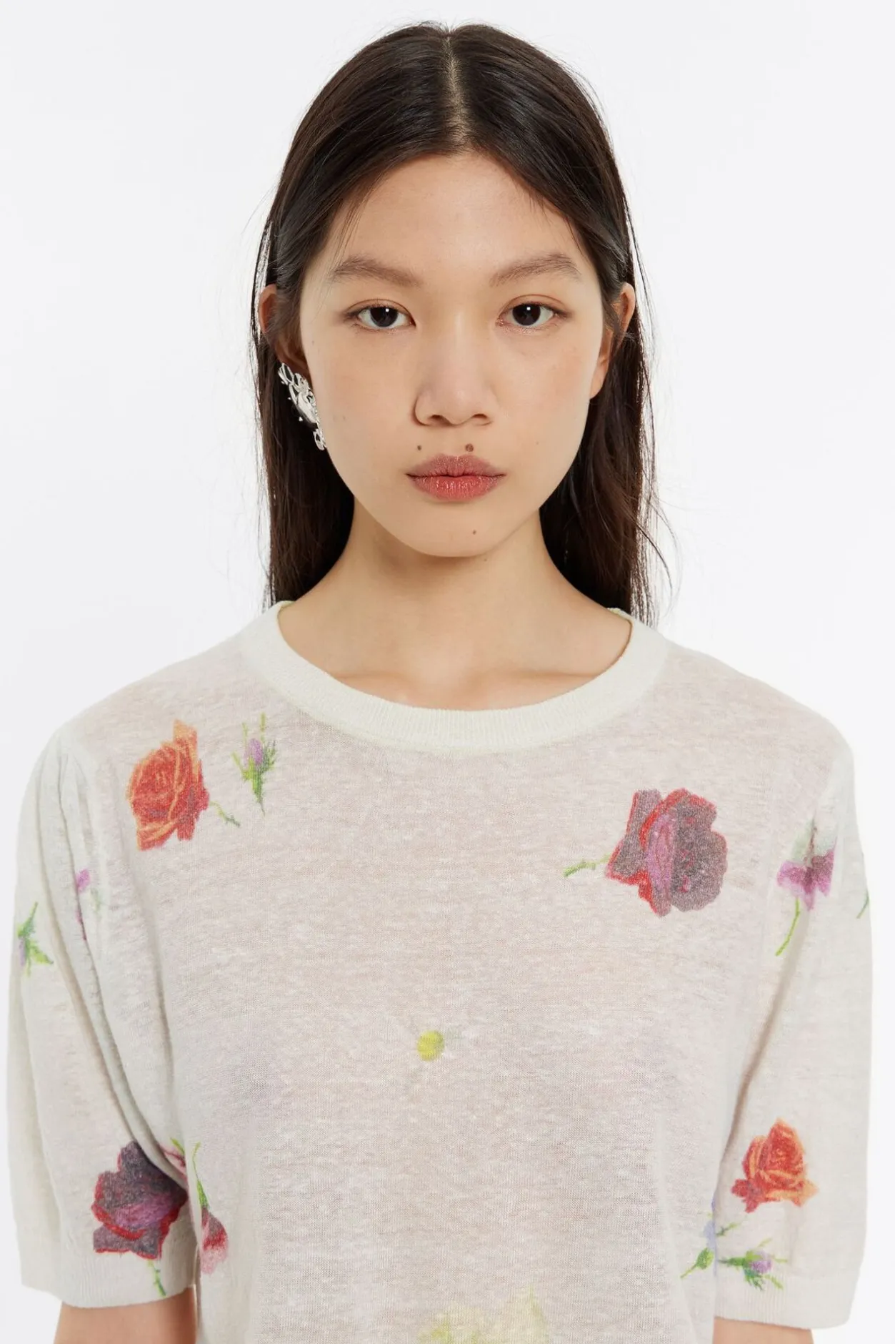 Outlet BIMBA Y LOLA Jersey Ajustado Lino Flowers Gris