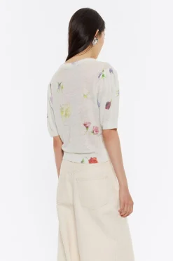 Cheap BIMBA Y LOLA Jersey Ajustado Lino Flowers Gris