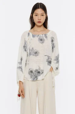 Discount BIMBA Y LOLA Jersey Fruncido Lino Canary Pop Blanco