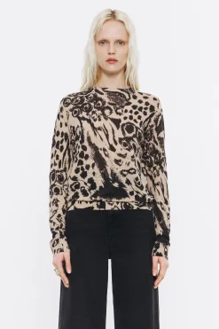 Fashion BIMBA Y LOLA Jersey Recto Lino Animal Mix Camel