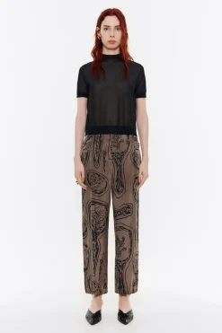 Hot BIMBA Y LOLA Pantalon Recto Fluido Mirrors Caqui