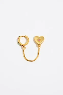 Store BIMBA Y LOLA Pendiente Doble Con Aro Y Corazon Cristales