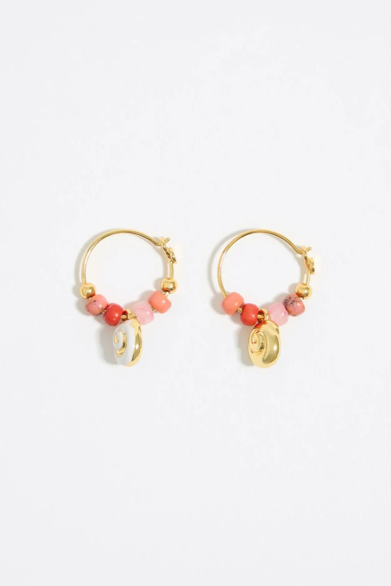 Shop BIMBA Y LOLA Pendientes Aro Coral Y Caracola Dorada