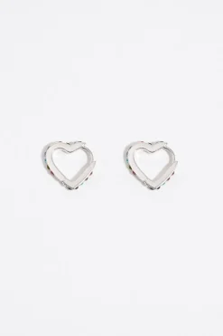 Online BIMBA Y LOLA Pendientes Aro Corazon Cristales Plateados