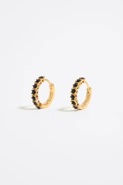 Sale BIMBA Y LOLA Pendientes Aro Cristales Negros Dorado