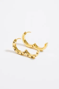 Shop BIMBA Y LOLA Pendientes Aro Dorado Logo Negro