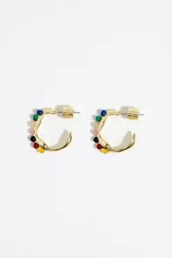 New BIMBA Y LOLA Pendientes Aro Mini Dorado Piedras