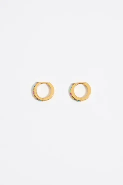 Flash Sale BIMBA Y LOLA Pendientes Aro Mini Dorado Cristales Multicolor