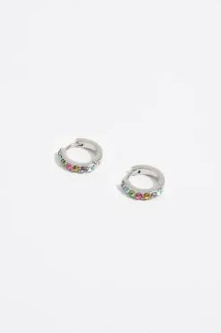 Cheap BIMBA Y LOLA Pendientes Aro Mini Plateado Cristales Multicolor