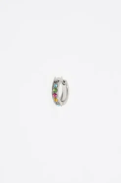 Cheap BIMBA Y LOLA Pendientes Aro Mini Plateado Cristales Multicolor