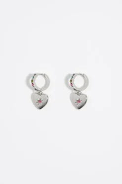 Flash Sale BIMBA Y LOLA Pendientes Aro Mini Plateado Cristales Y Corazon