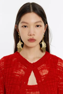 Fashion BIMBA Y LOLA Pendientes Camaleones Y Flor Dorado Mate