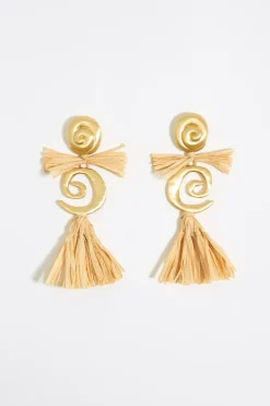 Sale BIMBA Y LOLA Pendientes Caracolas Y Rafia Dorado Mate