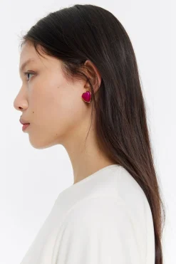 Store BIMBA Y LOLA Pendientes Corazon Piedra Fucsia